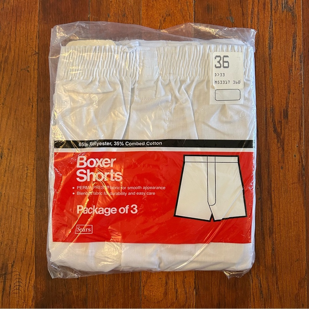 Vintage Sears Roebuck White Boxer Shorts Briefs Brand New Three Pairs NOS 36